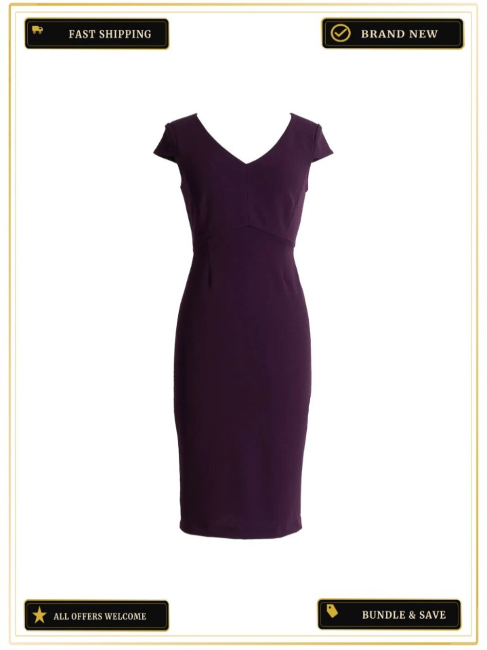 Cap Sleeve Sheath Dress Stretch Knit Scuba Crepe V-Neck Work Evening
